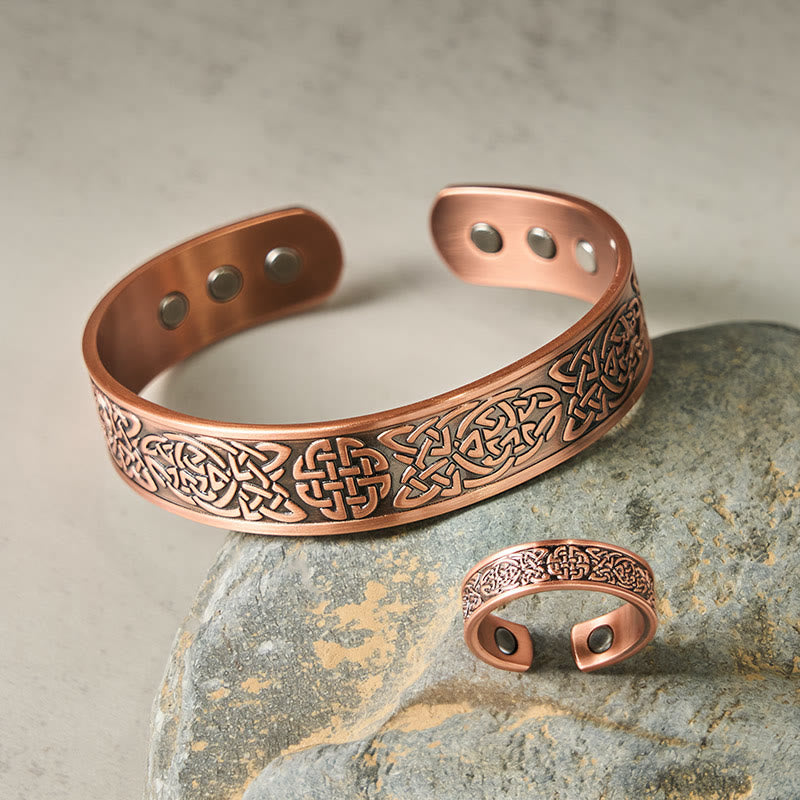 Fortune Jewel Copper Abstract Line Pattern Open Luck Cuff Bracelet Bangle Ring - Fortune Jewel