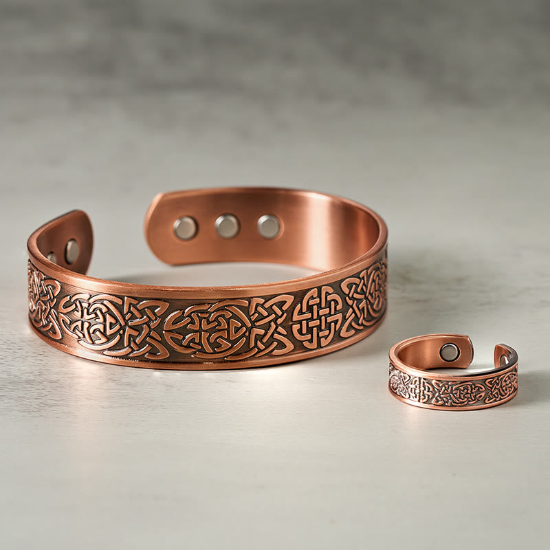 Fortune Jewel Copper Abstract Line Pattern Open Luck Cuff Bracelet Bangle Ring - Fortune Jewel