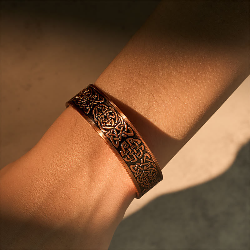 Fortune Jewel Copper Abstract Line Pattern Open Luck Cuff Bracelet Bangle Ring - Fortune Jewel