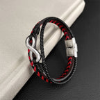 Fortune Jewel Infinitely Design Titanium Steel Braided Three-layer Leather Balance Bracelet - Fortune Jewel