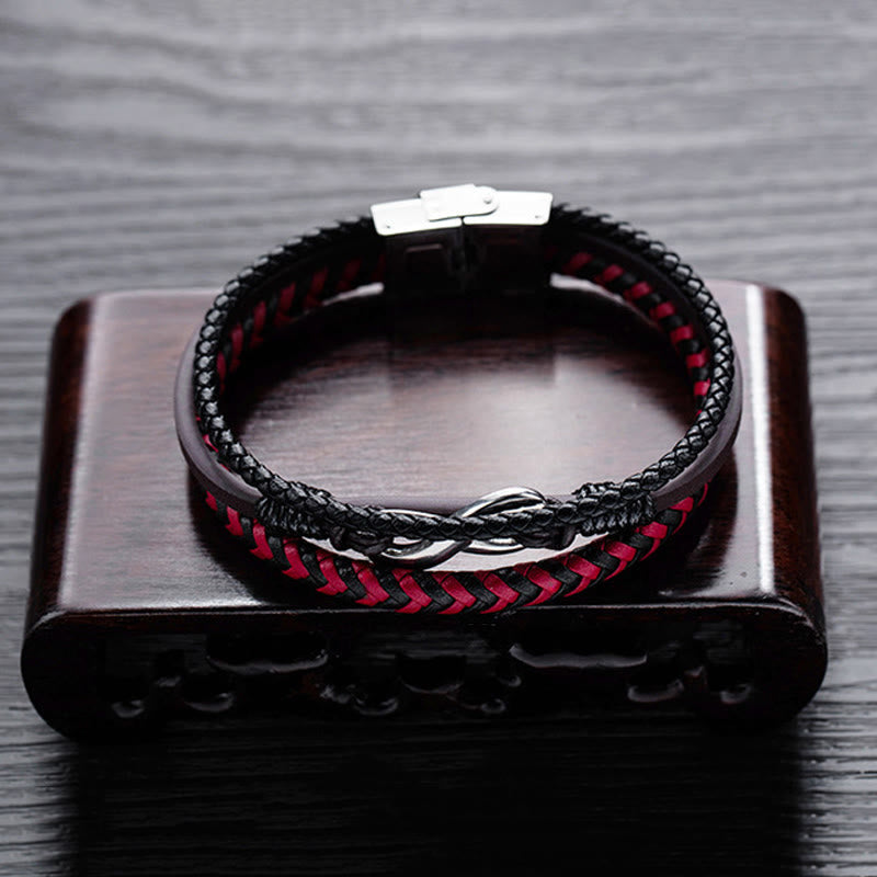 Fortune Jewel Infinitely Design Titanium Steel Braided Three-layer Leather Balance Bracelet - Fortune Jewel