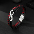 Fortune Jewel Infinitely Design Titanium Steel Braided Three-layer Leather Balance Bracelet - Fortune Jewel