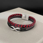 Fortune Jewel Infinitely Design Titanium Steel Braided Three-layer Leather Balance Bracelet - Fortune Jewel