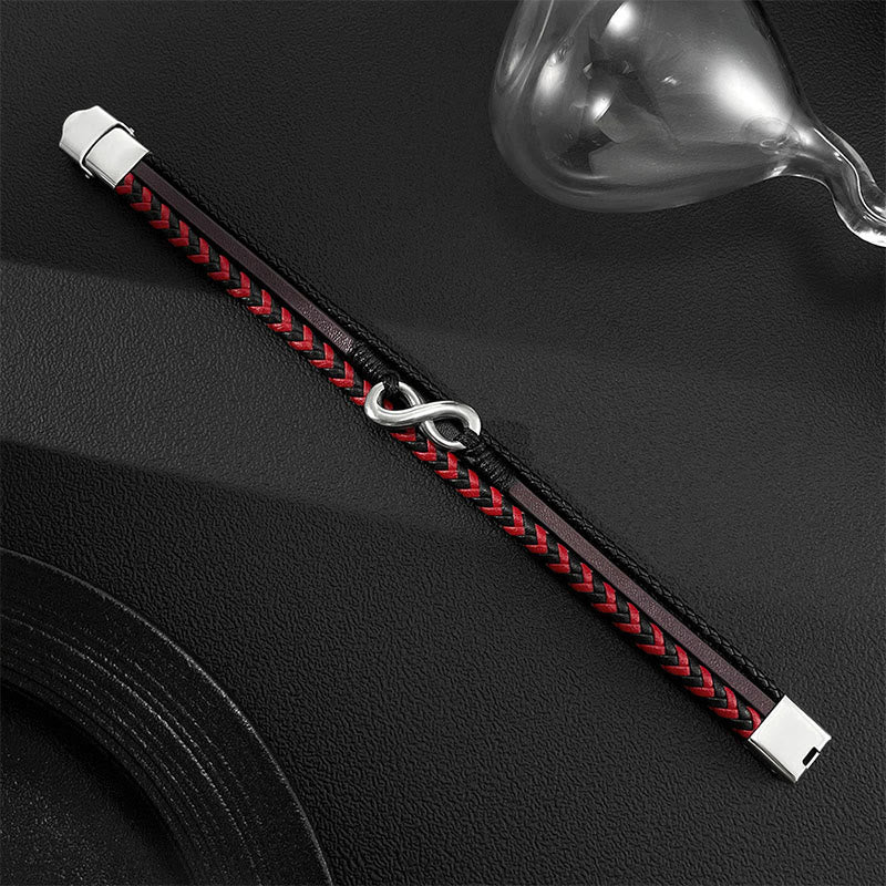 Fortune Jewel Infinitely Design Titanium Steel Braided Three-layer Leather Balance Bracelet - Fortune Jewel
