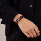 Fortune Jewel Infinitely Design Titanium Steel Braided Three-layer Leather Balance Bracelet - Fortune Jewel
