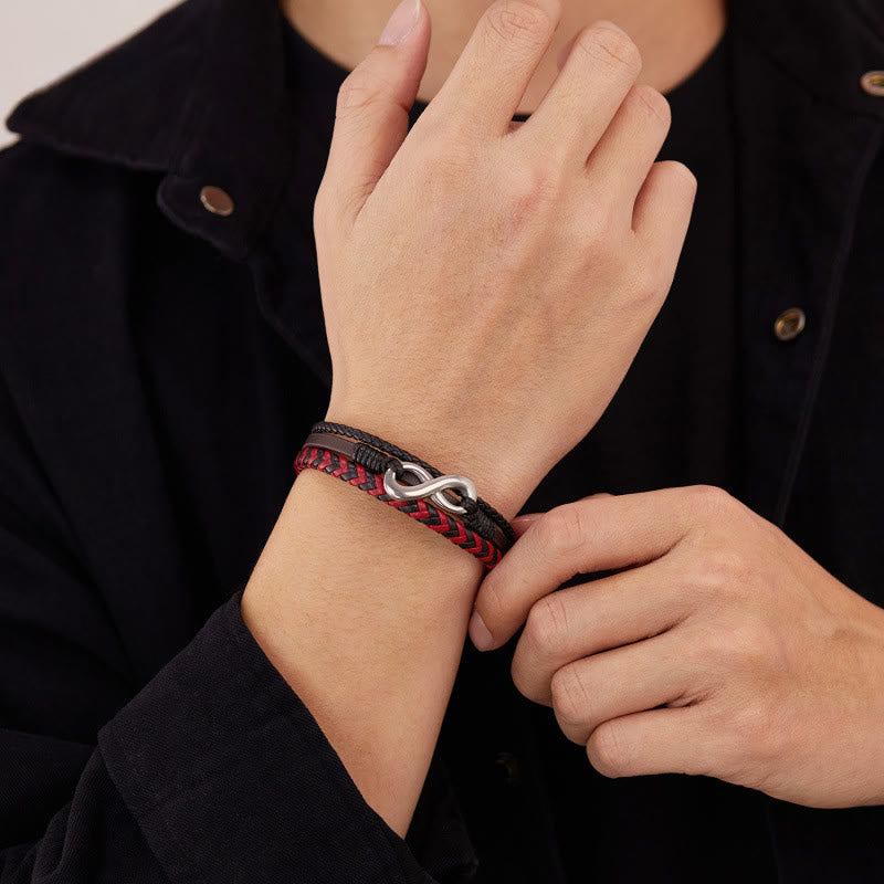 Fortune Jewel Infinitely Design Titanium Steel Braided Three-layer Leather Balance Bracelet - Fortune Jewel