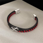 Fortune Jewel Infinitely Design Titanium Steel Braided Three-layer Leather Balance Bracelet - Fortune Jewel