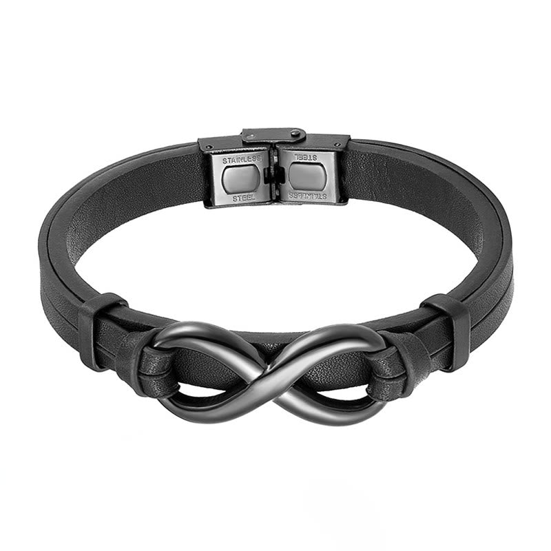 Fortune Jewel Infinitely Design Titanium Steel Single Layer Leather Balance Bracelet - Fortune Jewel