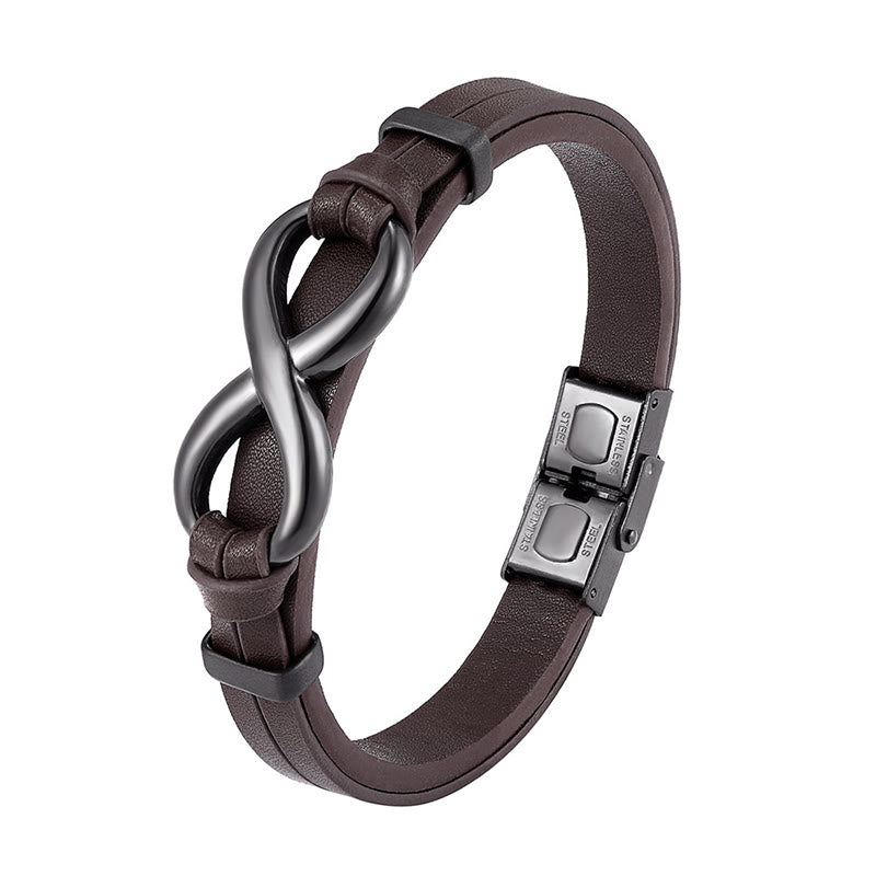 Fortune Jewel Infinitely Design Titanium Steel Single Layer Leather Balance Bracelet - Fortune Jewel
