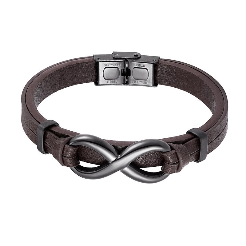Fortune Jewel Infinitely Design Titanium Steel Single Layer Leather Balance Bracelet - Fortune Jewel