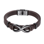 Fortune Jewel Infinitely Design Titanium Steel Single Layer Leather Balance Bracelet - Fortune Jewel