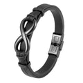 Fortune Jewel Infinitely Design Titanium Steel Single Layer Leather Balance Bracelet - Fortune Jewel