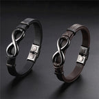 Fortune Jewel Infinitely Design Titanium Steel Single Layer Leather Balance Bracelet - Fortune Jewel