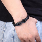 Fortune Jewel Infinitely Design Titanium Steel Single Layer Leather Balance Bracelet - Fortune Jewel