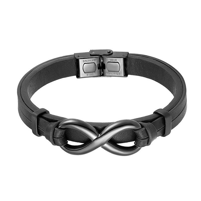 Fortune Jewel Infinitely Design Titanium Steel Single Layer Leather Balance Bracelet - Fortune Jewel