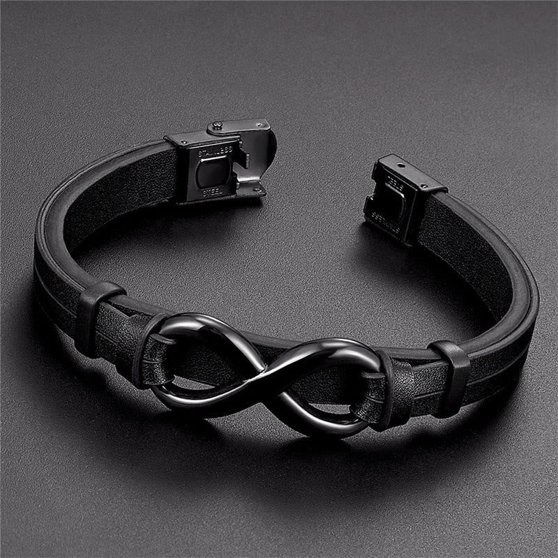 Fortune Jewel Infinitely Design Titanium Steel Single Layer Leather Balance Bracelet - Fortune Jewel
