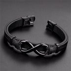 Fortune Jewel Infinitely Design Titanium Steel Single Layer Leather Balance Bracelet - Fortune Jewel