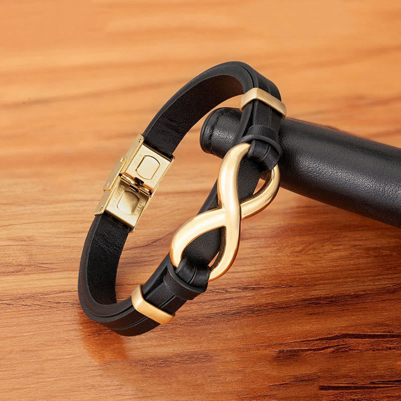 Fortune Jewel Infinitely Design Titanium Steel Multicolored Leather Strengthen Bracelet - Fortune Jewel