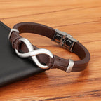 Fortune Jewel Infinitely Design Titanium Steel Multicolored Leather Strengthen Bracelet - Fortune Jewel