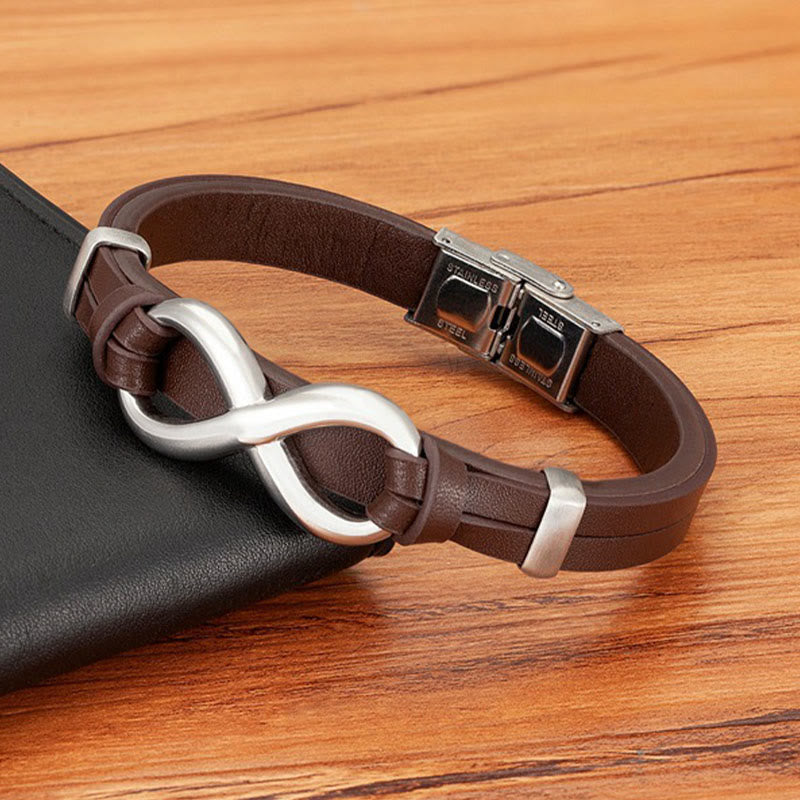 Fortune Jewel Infinitely Design Titanium Steel Multicolored Leather Strengthen Bracelet - Fortune Jewel