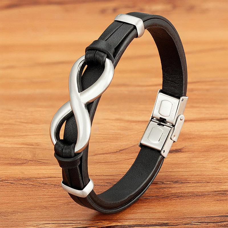 Fortune Jewel Infinitely Design Titanium Steel Multicolored Leather Strengthen Bracelet - Fortune Jewel