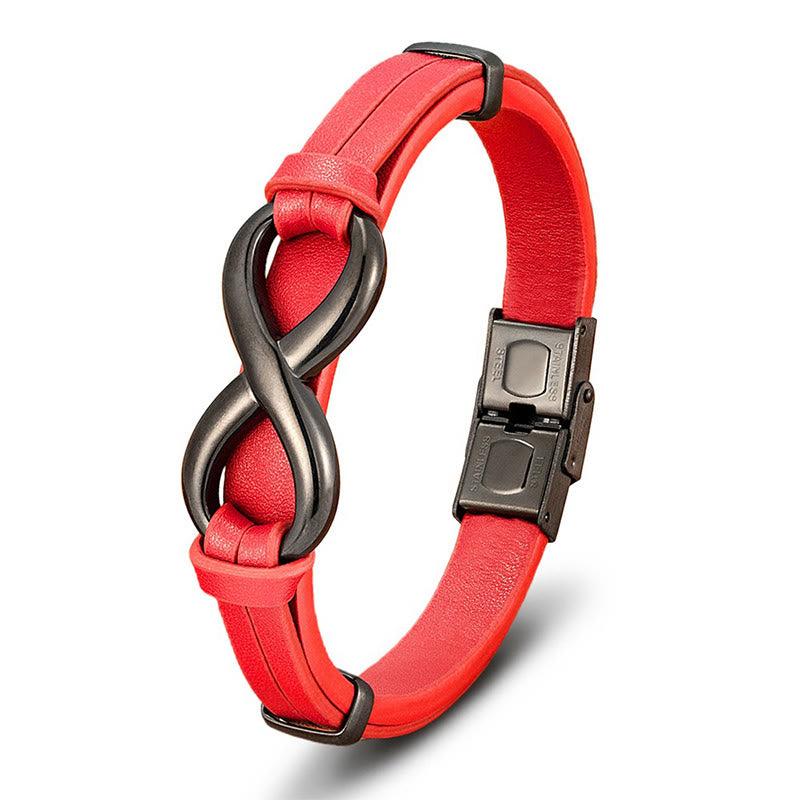 Fortune Jewel Infinitely Design Titanium Steel Multicolored Leather Strengthen Bracelet - Fortune Jewel