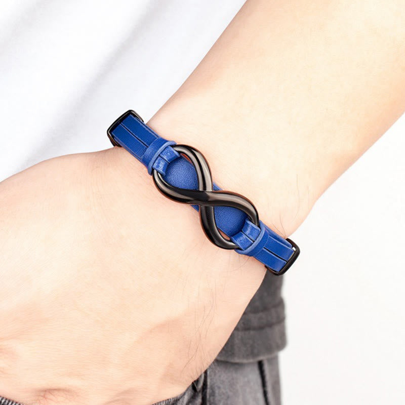Fortune Jewel Infinitely Design Titanium Steel Multicolored Leather Strengthen Bracelet - Fortune Jewel