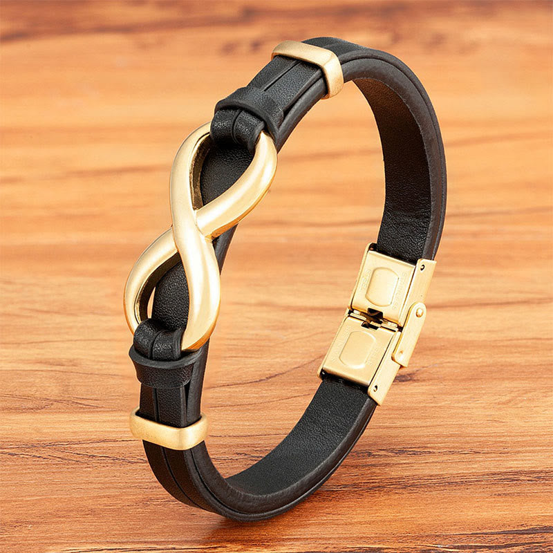 Fortune Jewel Infinitely Design Titanium Steel Multicolored Leather Strengthen Bracelet - Fortune Jewel
