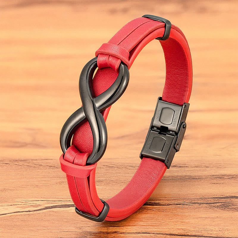 Fortune Jewel Infinitely Design Titanium Steel Multicolored Leather Strengthen Bracelet - Fortune Jewel