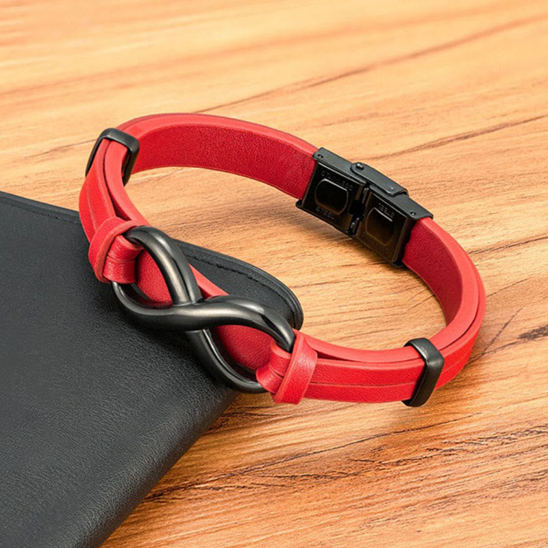 Fortune Jewel Infinitely Design Titanium Steel Multicolored Leather Strengthen Bracelet - Fortune Jewel