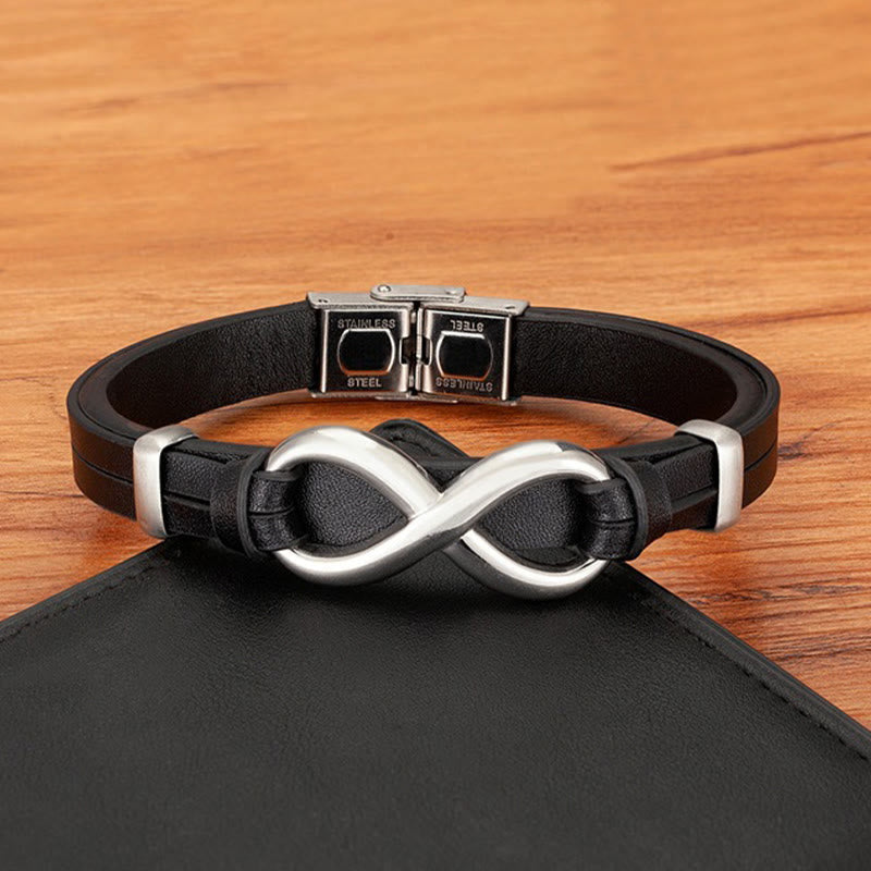 Fortune Jewel Infinitely Design Titanium Steel Multicolored Leather Strengthen Bracelet - Fortune Jewel