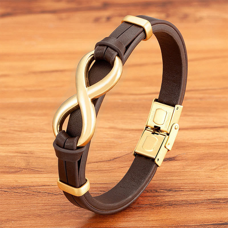 Fortune Jewel Infinitely Design Titanium Steel Multicolored Leather Strengthen Bracelet - Fortune Jewel