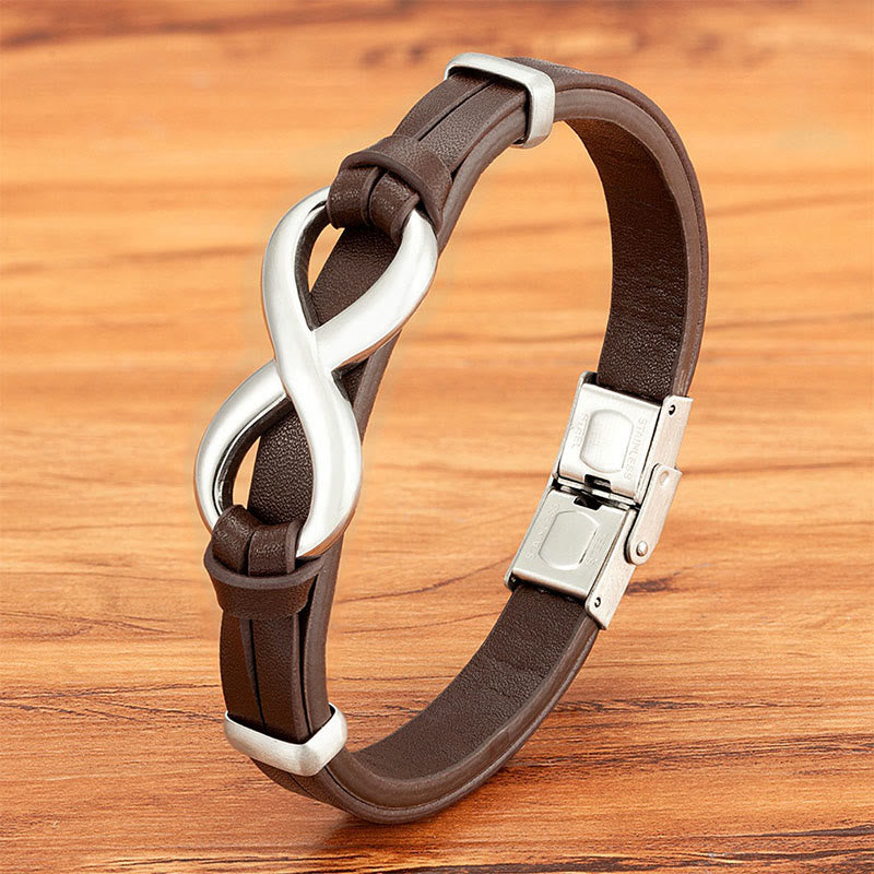 Fortune Jewel Infinitely Design Titanium Steel Multicolored Leather Strengthen Bracelet - Fortune Jewel