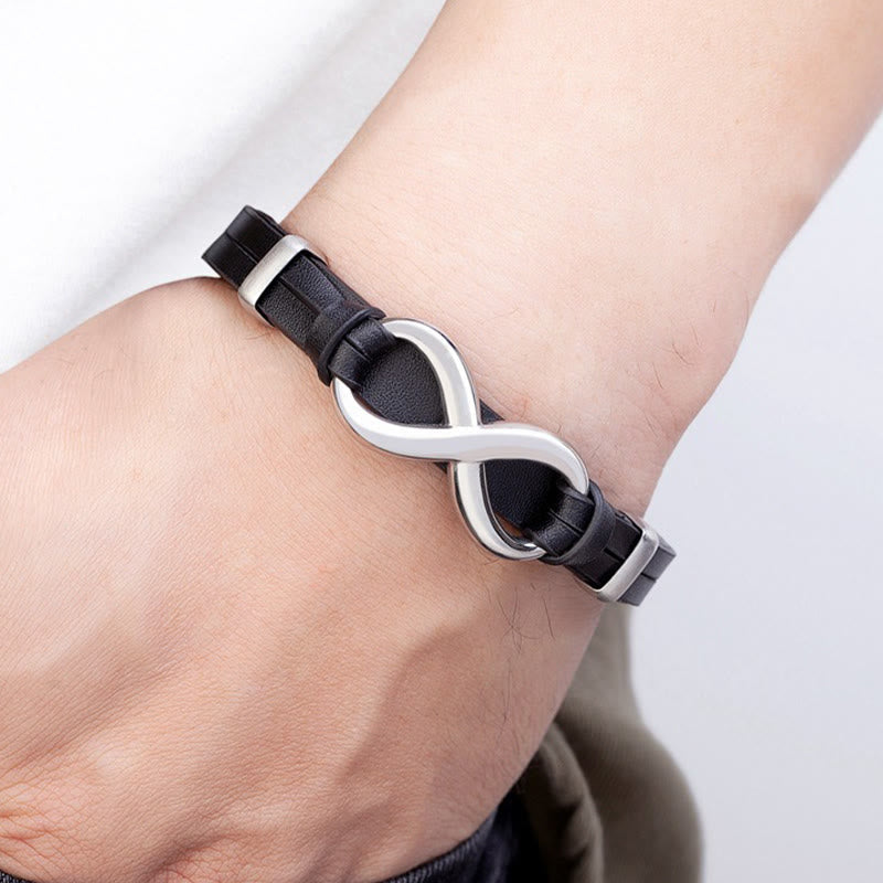 Fortune Jewel Infinitely Design Titanium Steel Multicolored Leather Strengthen Bracelet - Fortune Jewel