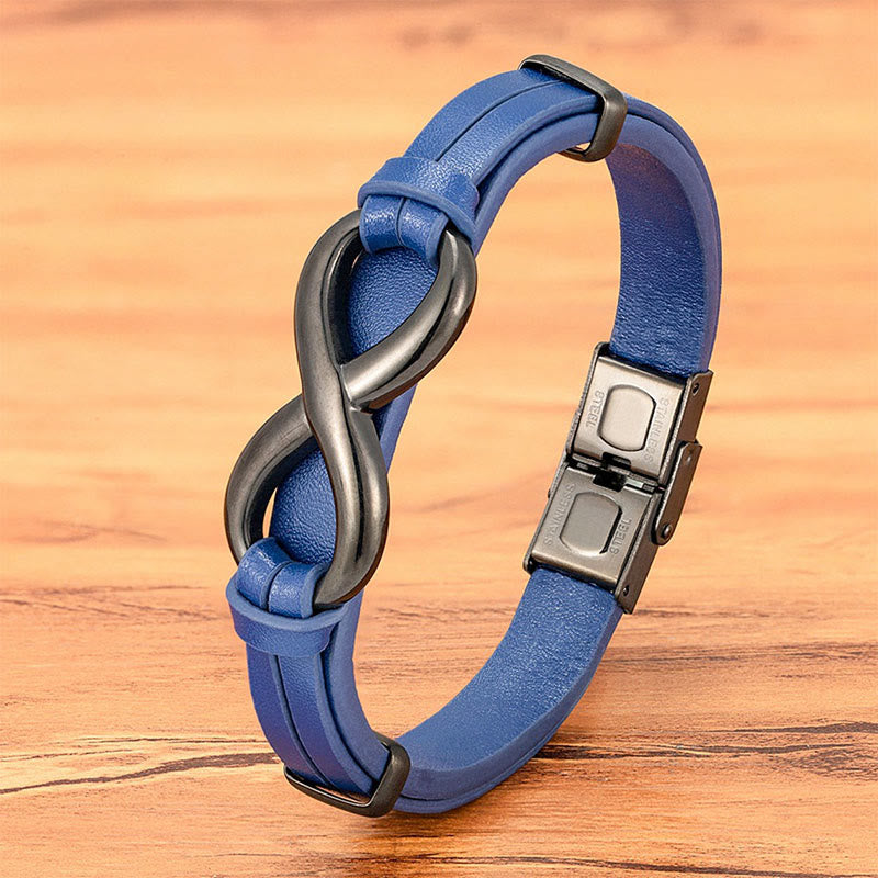 Fortune Jewel Infinitely Design Titanium Steel Multicolored Leather Strengthen Bracelet - Fortune Jewel