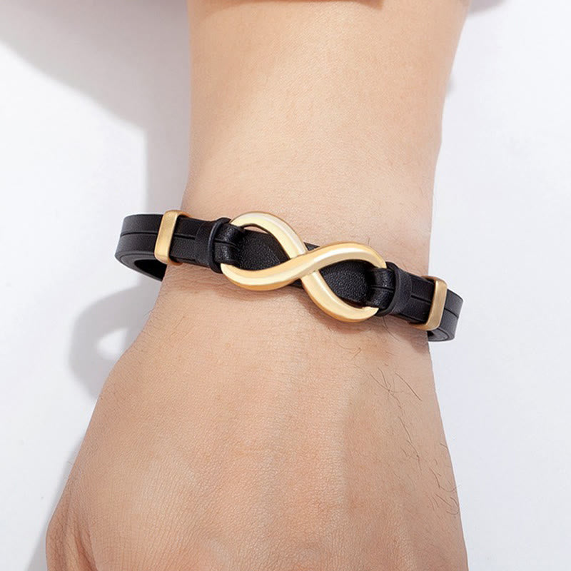 Fortune Jewel Infinitely Design Titanium Steel Multicolored Leather Strengthen Bracelet - Fortune Jewel