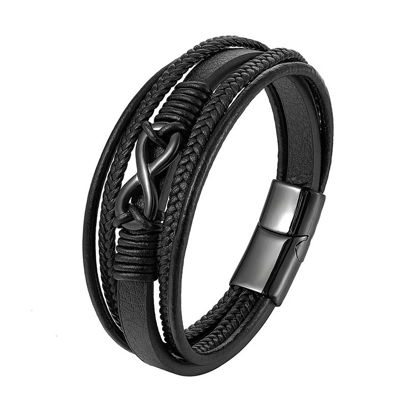 Fortune Jewel Colorful Infinitely Titanium Steel Multilayered Leather Strengthen Bracelet - Fortune Jewel