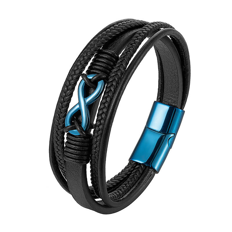 Fortune Jewel Colorful Infinitely Titanium Steel Multilayered Leather Strengthen Bracelet - Fortune Jewel