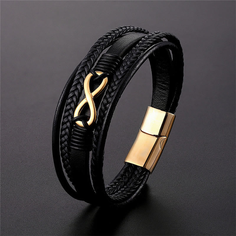 Fortune Jewel Colorful Infinitely Titanium Steel Multilayered Leather Strengthen Bracelet - Fortune Jewel