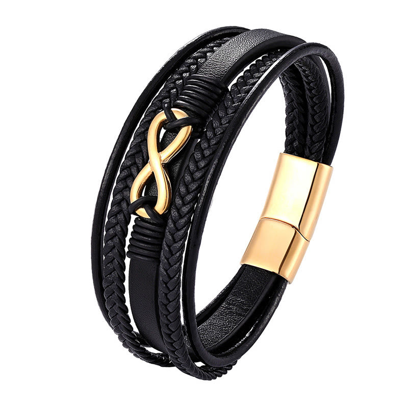 Fortune Jewel Colorful Infinitely Titanium Steel Multilayered Leather Strengthen Bracelet - Fortune Jewel