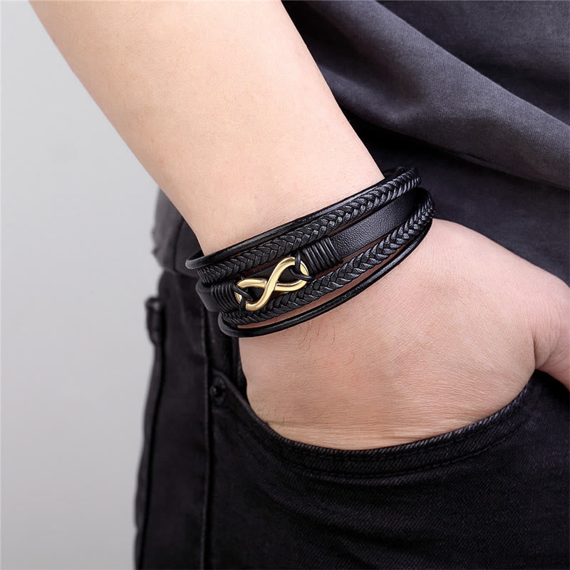 Fortune Jewel Colorful Infinitely Titanium Steel Multilayered Leather Strengthen Bracelet - Fortune Jewel