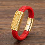 Fortune Jewel Buddha Symbol Titanium Steel Leather Strengthen Bracelet - Fortune Jewel