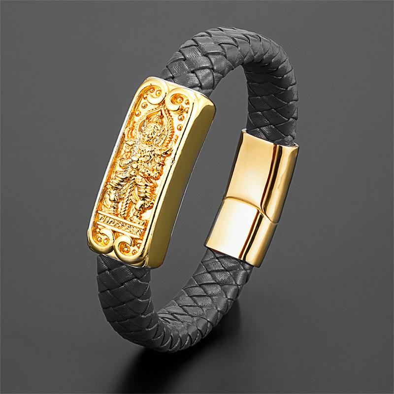 Fortune Jewel Buddha Symbol Titanium Steel Leather Strengthen Bracelet - Fortune Jewel