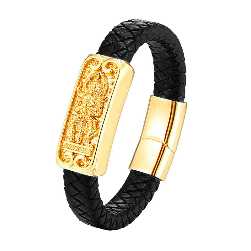 Fortune Jewel Buddha Symbol Titanium Steel Leather Strengthen Bracelet - Fortune Jewel