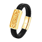 Fortune Jewel Buddha Symbol Titanium Steel Leather Strengthen Bracelet - Fortune Jewel