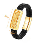 Fortune Jewel Buddha Symbol Titanium Steel Leather Strengthen Bracelet - Fortune Jewel