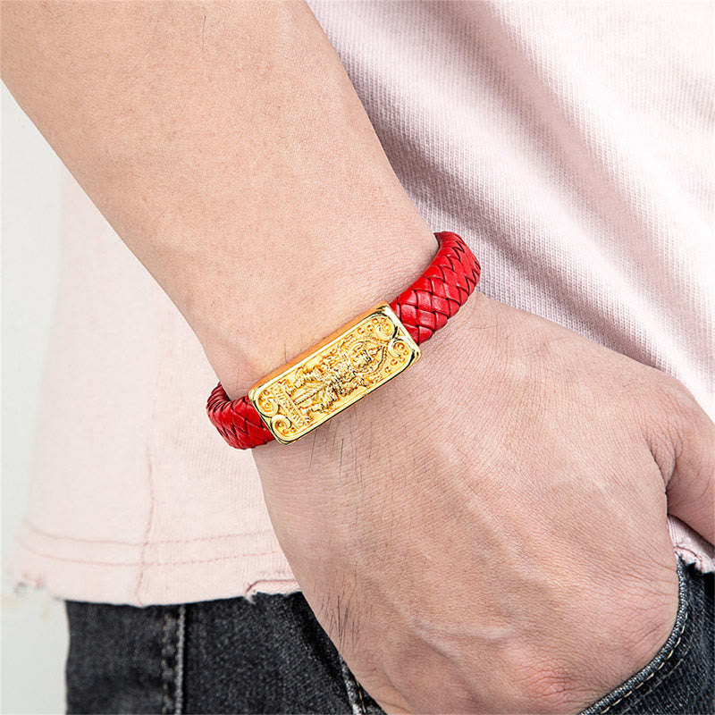 Fortune Jewel Buddha Symbol Titanium Steel Leather Strengthen Bracelet - Fortune Jewel