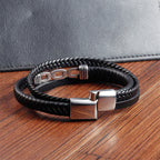 Fortune Jewel Handmade Chain Link Design Titanium Steel Leather Strengthen Bracelet - Fortune Jewel