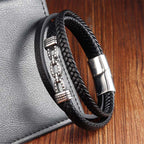 Fortune Jewel Handmade Chain Link Design Titanium Steel Leather Strengthen Bracelet - Fortune Jewel