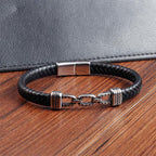 Fortune Jewel Handmade Chain Link Design Titanium Steel Leather Strengthen Bracelet - Fortune Jewel